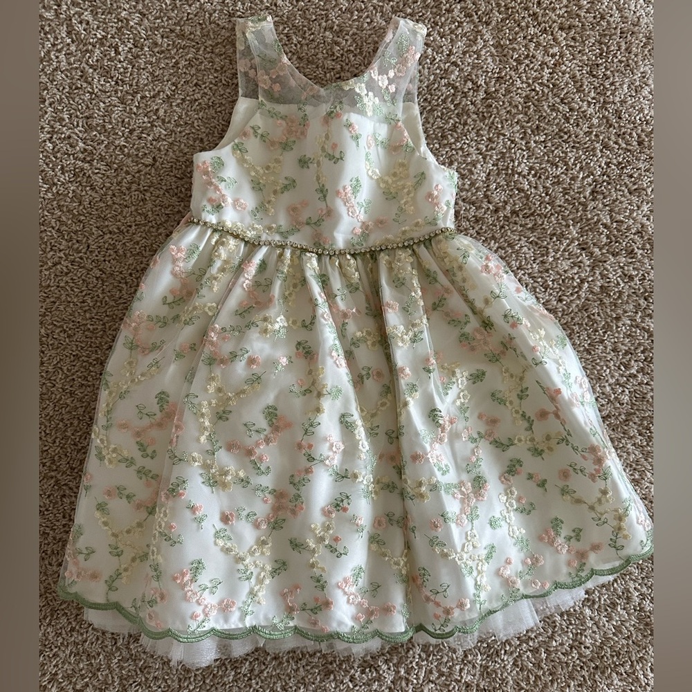 Floral Sleeveless Girls Dress with Lace Details
